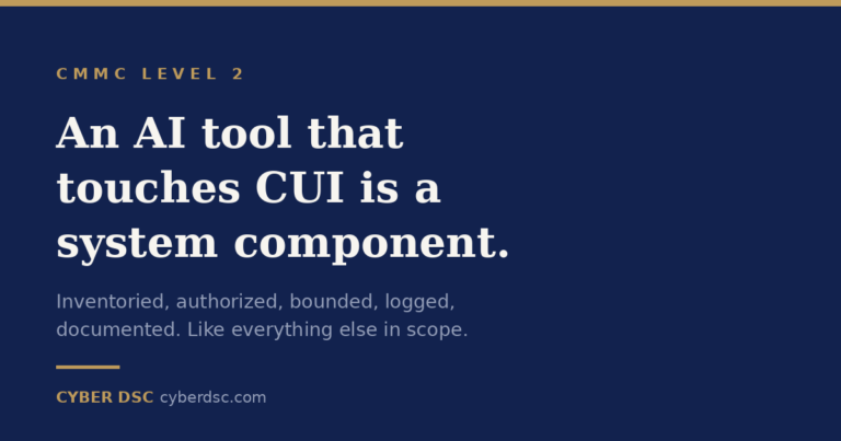 AI tools that process CUI are system components subject to NIST SP 800-171 requirements in a CMMC Level 2 environment