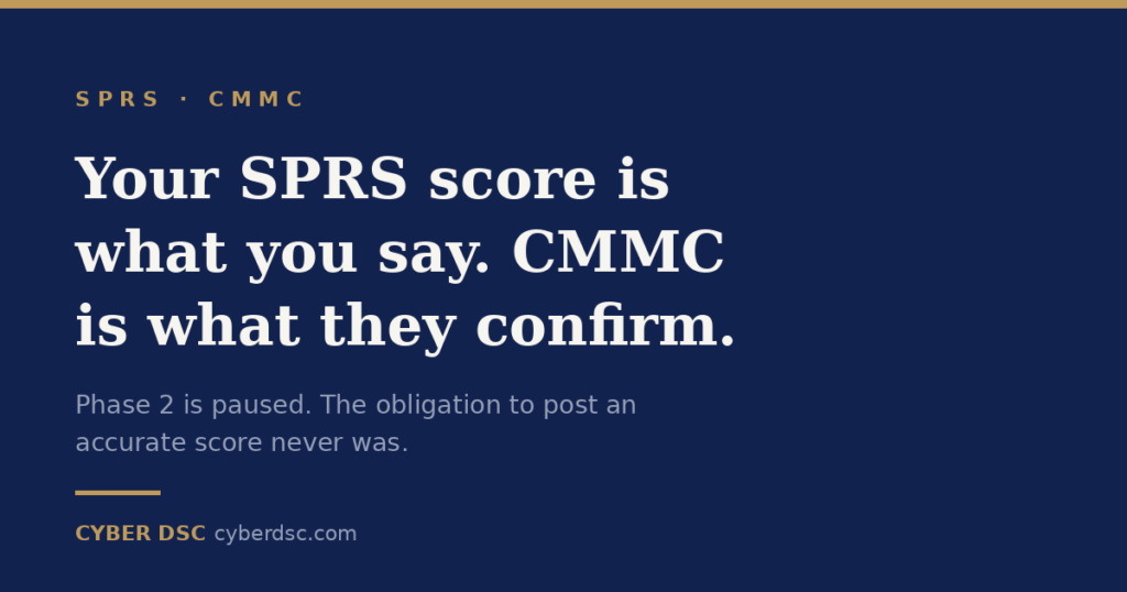 Self-attested SPRS scores under DFARS 252.204-7019 compared with third-party verified CMMC Level 2 certification